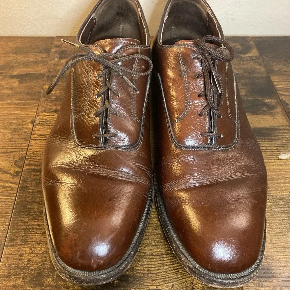 Crown Imperial Mens 11 D Plain Toe Derby Blucher Shoe Brown Leather Made USA Vtg